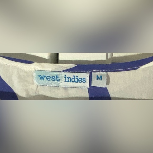 West Indies White with Royal Blue Starfish Tunic, Size M, Tie Neck, 3/4 Sleeves - Picture 2 of 7